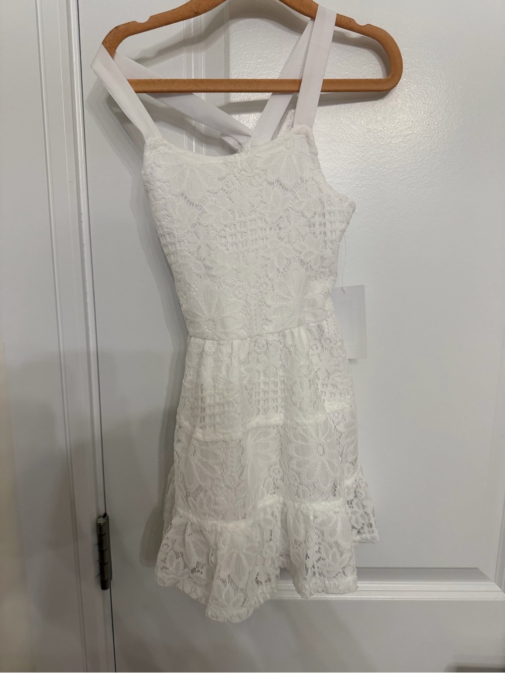 Peek White Lace Ruffle-Hem Dress